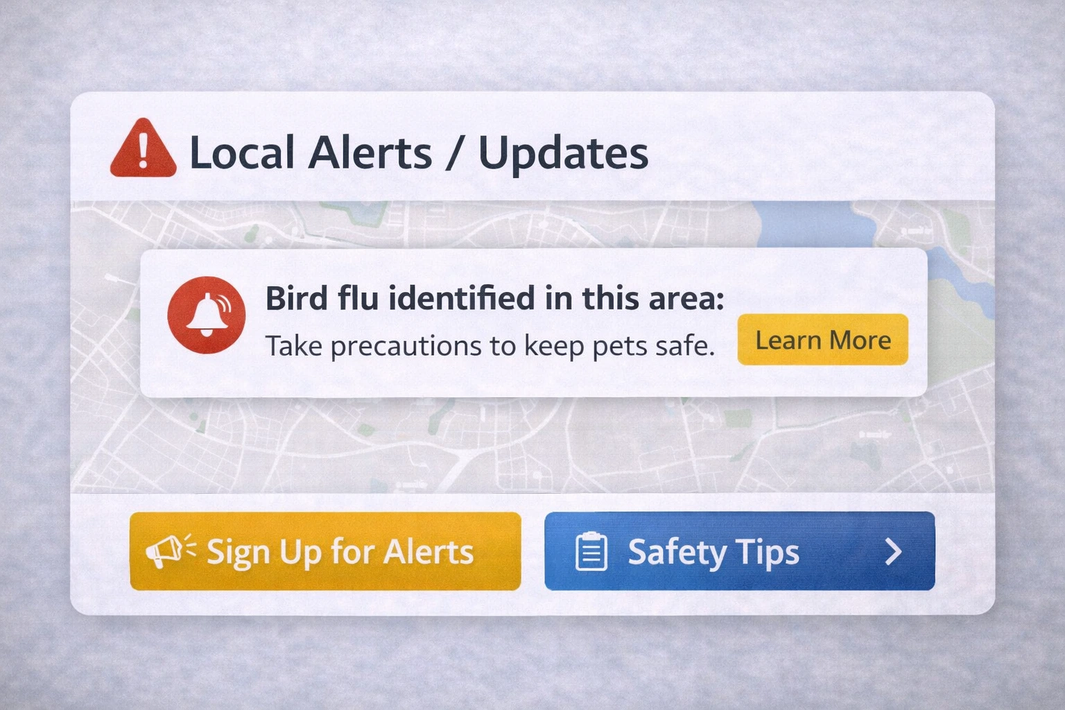 A generic community alerts concept showing a safety update card