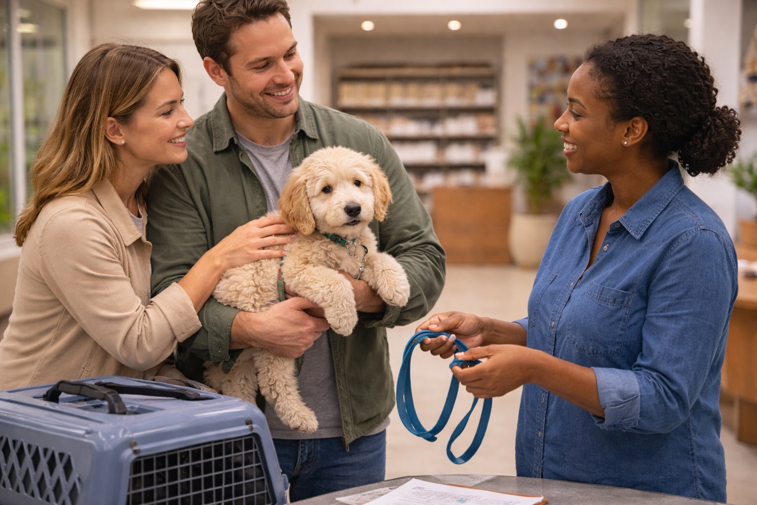 A safe public handoff scenario for a pet adoption or placement