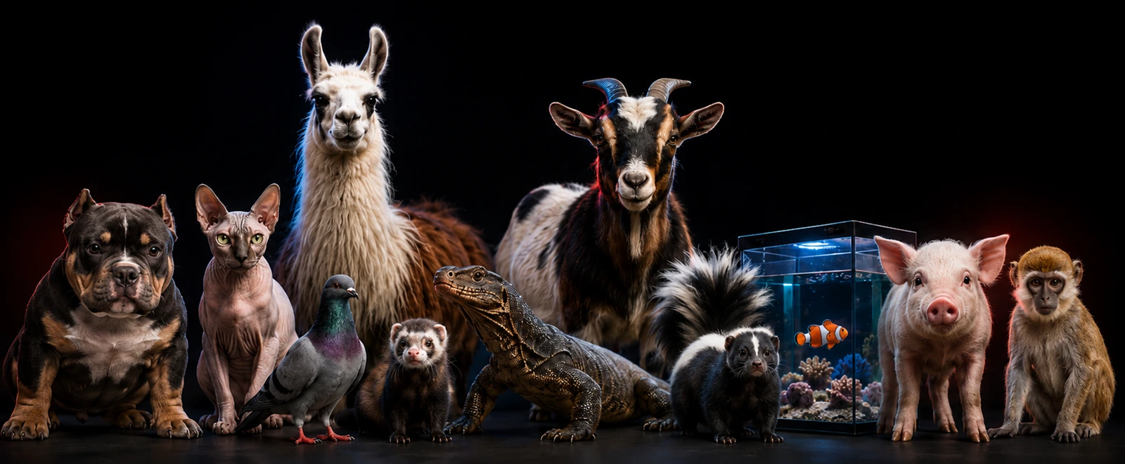 Multiple types of pets supported on Bully Room, including dogs, cats, horses, and exotics